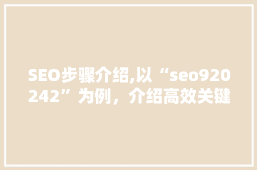 SEO步骤介绍,以“seo920242”为例，介绍高效关键词布局之路