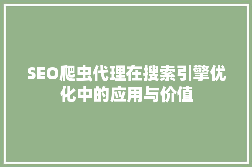 SEO爬虫代理在搜索引擎优化中的应用与价值