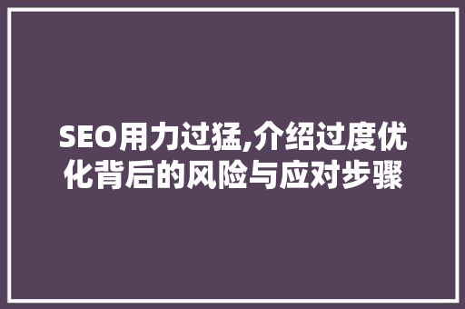SEO用力过猛,介绍过度优化背后的风险与应对步骤
