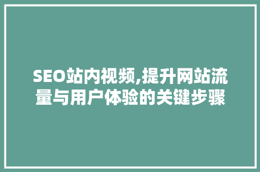 SEO站内视频,提升网站流量与用户体验的关键步骤