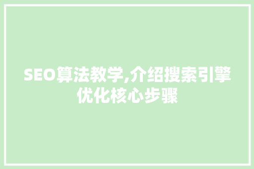 SEO算法教学,介绍搜索引擎优化核心步骤