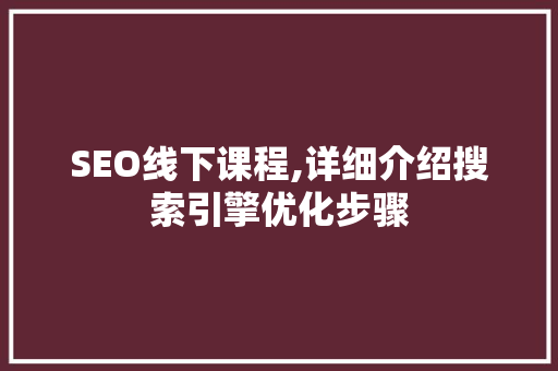 SEO线下课程,详细介绍搜索引擎优化步骤