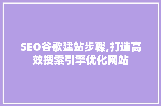 SEO谷歌建站步骤,打造高效搜索引擎优化网站
