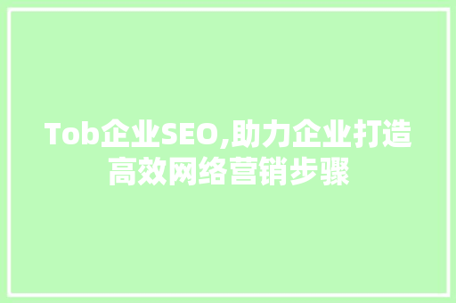 Tob企业SEO,助力企业打造高效网络营销步骤