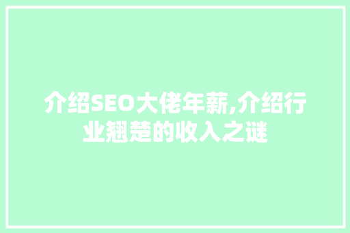 介绍SEO大佬年薪,介绍行业翘楚的收入之谜  第1张