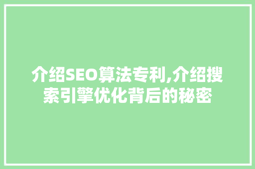 介绍SEO算法专利,介绍搜索引擎优化背后的秘密