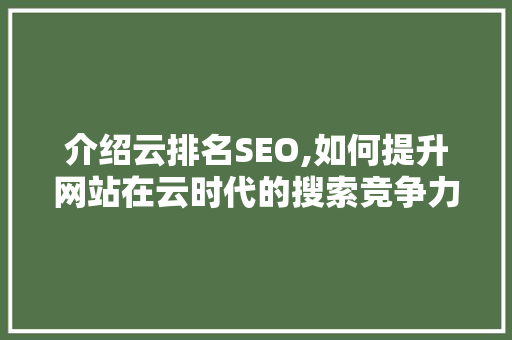 介绍云排名SEO,如何提升网站在云时代的搜索竞争力