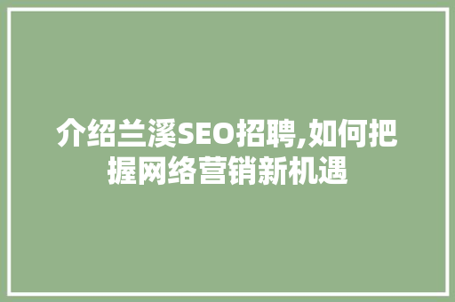 介绍兰溪SEO招聘,如何把握网络营销新机遇
