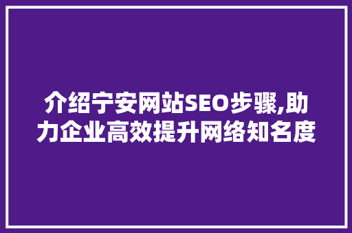 介绍宁安网站SEO步骤,助力企业高效提升网络知名度