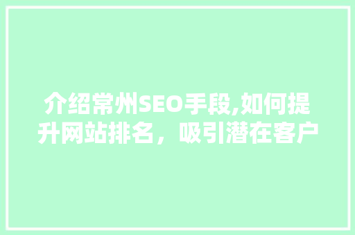介绍常州SEO手段,如何提升网站排名，吸引潜在客户