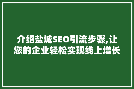 介绍盐城SEO引流步骤,让您的企业轻松实现线上增长