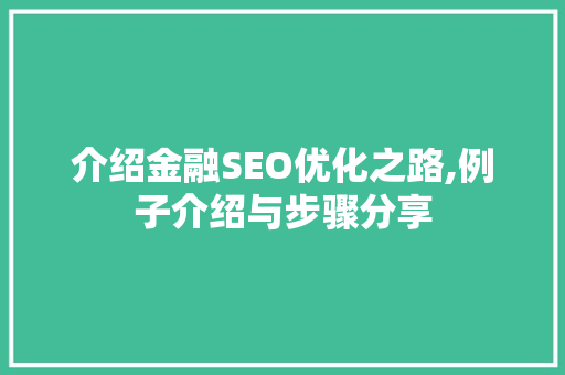 介绍金融SEO优化之路,例子介绍与步骤分享