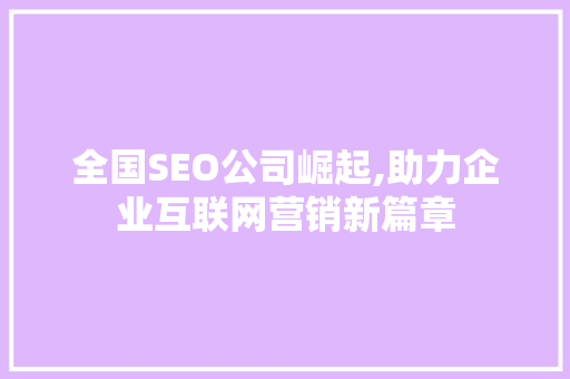 全国SEO公司崛起,助力企业互联网营销新篇章