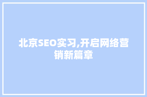 北京SEO实习,开启网络营销新篇章