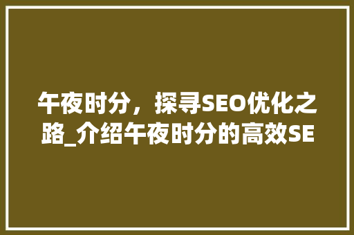 午夜时分，探寻SEO优化之路_介绍午夜时分的高效SEO步骤