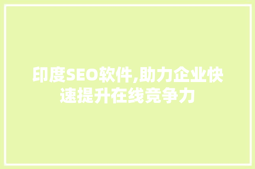 印度SEO软件,助力企业快速提升在线竞争力