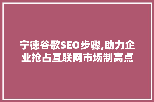 宁德谷歌SEO步骤,助力企业抢占互联网市场制高点