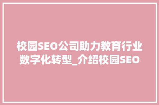 校园SEO公司助力教育行业数字化转型_介绍校园SEO的奥秘