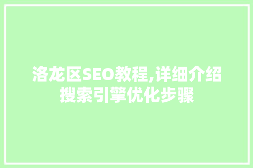 洛龙区SEO教程,详细介绍搜索引擎优化步骤