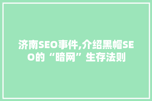 济南SEO事件,介绍黑帽SEO的“暗网”生存法则