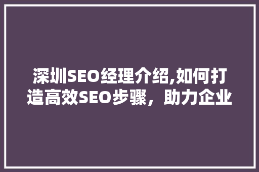 深圳SEO经理介绍,如何打造高效SEO步骤，助力企业线上发展