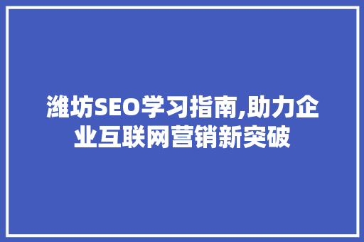 潍坊SEO学习指南,助力企业互联网营销新突破