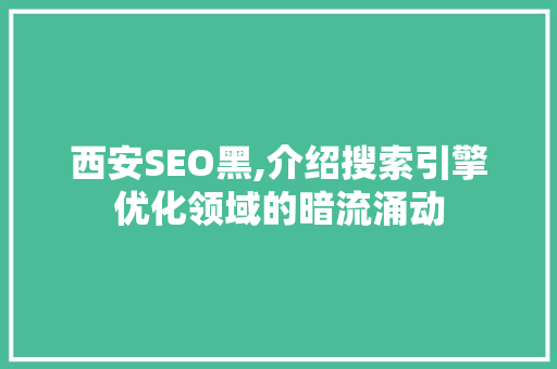 西安SEO黑,介绍搜索引擎优化领域的暗流涌动  第1张