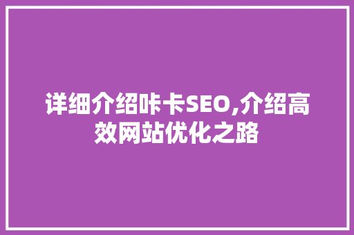 详细介绍咔卡SEO,介绍高效网站优化之路