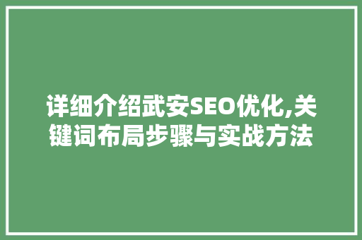 详细介绍武安SEO优化,关键词布局步骤与实战方法