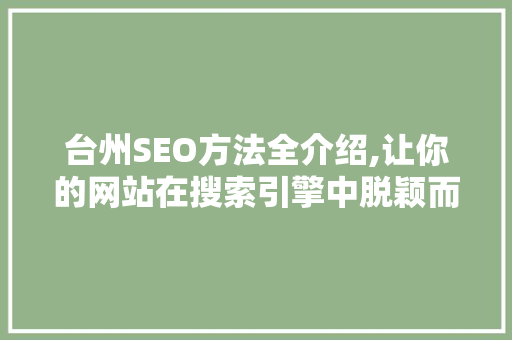 台州SEO方法全介绍,让你的网站在搜索引擎中脱颖而出