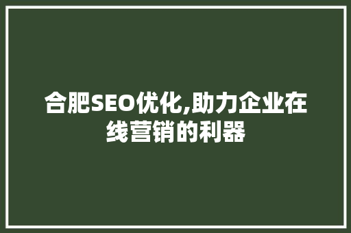 合肥SEO优化,助力企业在线营销的利器