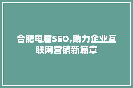 合肥电脑SEO,助力企业互联网营销新篇章