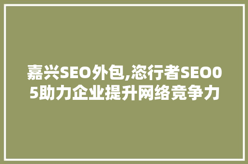 嘉兴SEO外包,恣行者SEO05助力企业提升网络竞争力