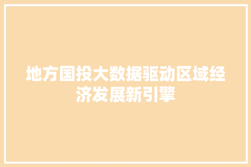 地方国投大数据驱动区域经济发展新引擎