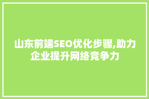 山东前端SEO优化步骤,助力企业提升网络竞争力