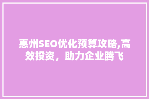 惠州SEO优化预算攻略,高效投资，助力企业腾飞