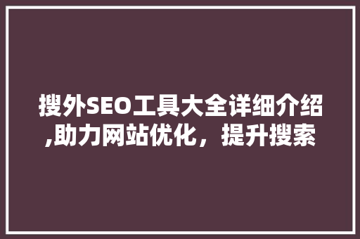 搜外SEO工具大全详细介绍,助力网站优化，提升搜索引擎排名