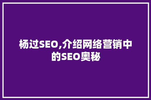 杨过SEO,介绍网络营销中的SEO奥秘