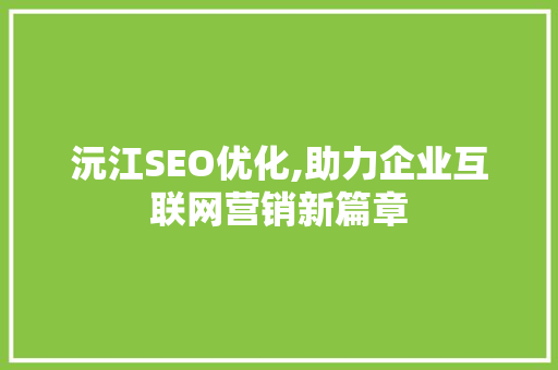 沅江SEO优化,助力企业互联网营销新篇章