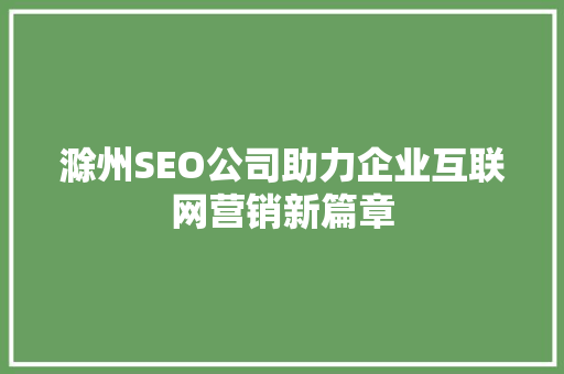 滁州SEO公司助力企业互联网营销新篇章