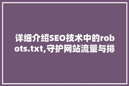 详细介绍SEO技术中的robots.txt,守护网站流量与排名的利器