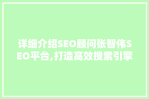 详细介绍SEO顾问张智伟SEO平台,打造高效搜索引擎优化步骤