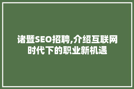 诸暨SEO招聘,介绍互联网时代下的职业新机遇