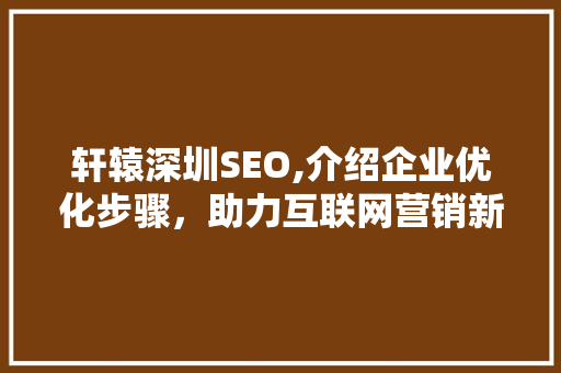 轩辕深圳SEO,介绍企业优化步骤，助力互联网营销新篇章