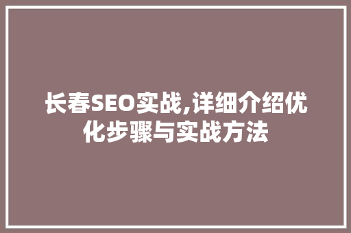 长春SEO实战,详细介绍优化步骤与实战方法