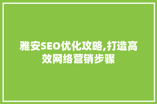 雅安SEO优化攻略,打造高效网络营销步骤