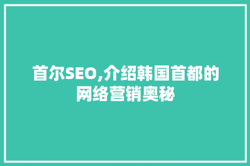 首尔SEO,介绍韩国首都的网络营销奥秘