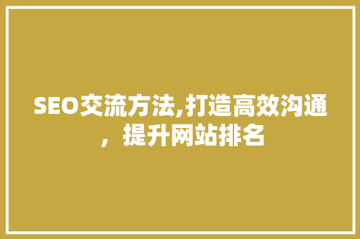 SEO交流方法,打造高效沟通，提升网站排名