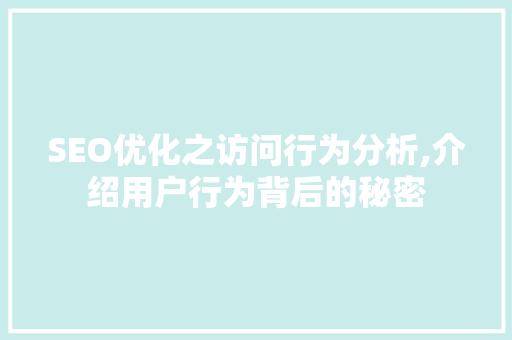 SEO优化之访问行为分析,介绍用户行为背后的秘密
