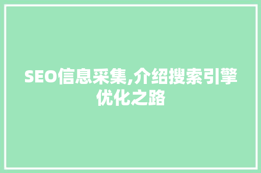SEO信息采集,介绍搜索引擎优化之路